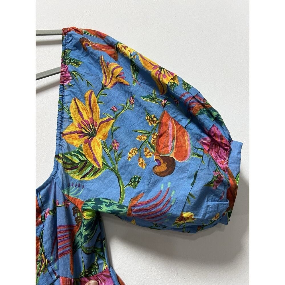 FARM RIO Toucans Garden Midi Dress In Blue Size XS Puff Sleeve Multicolor NEW - Picture 11 of 14